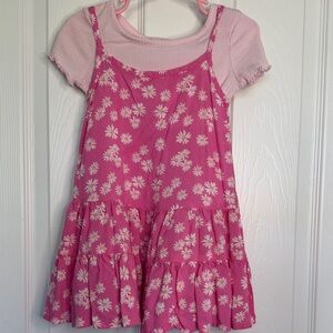 jumping beans Pink Daisy Tiered Sundress with Ribbed Tee